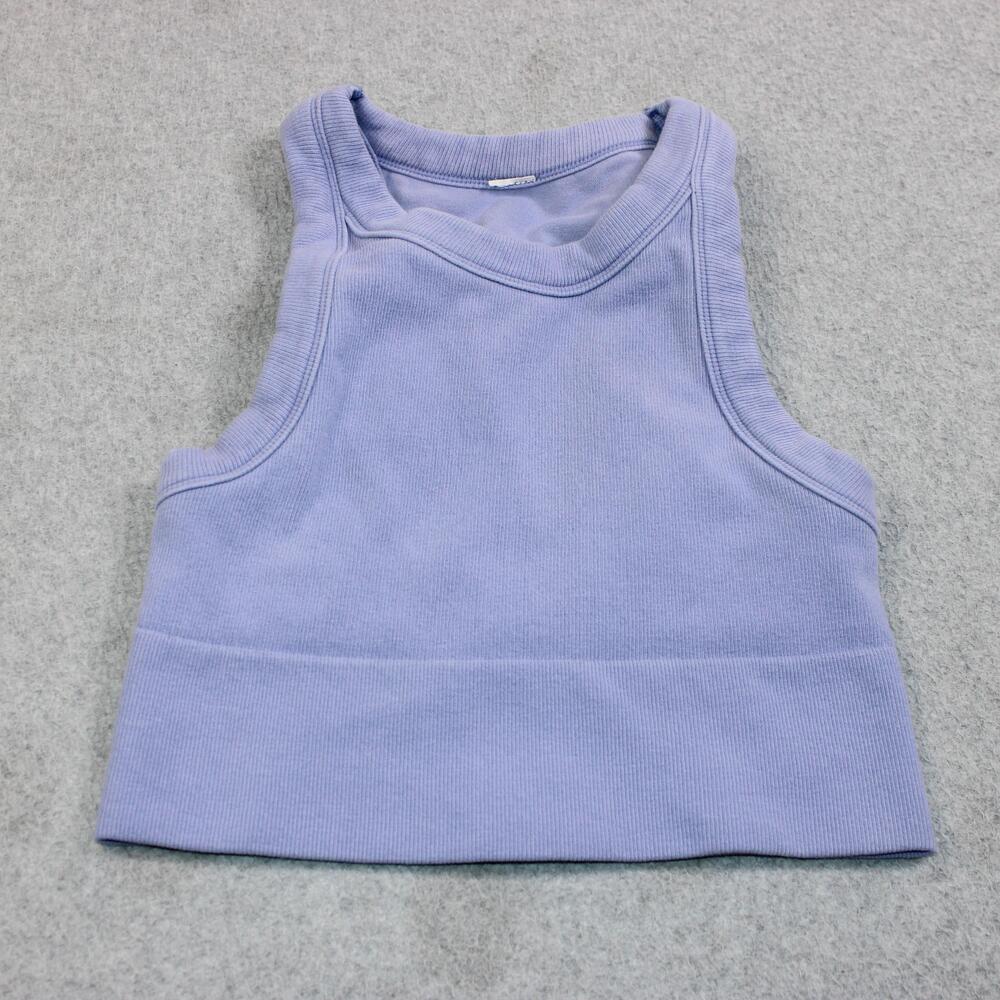 Alo Tank Top Womens XS Purple Ribbed Cropped Knit Athletic Yoga Gym Workout READ
